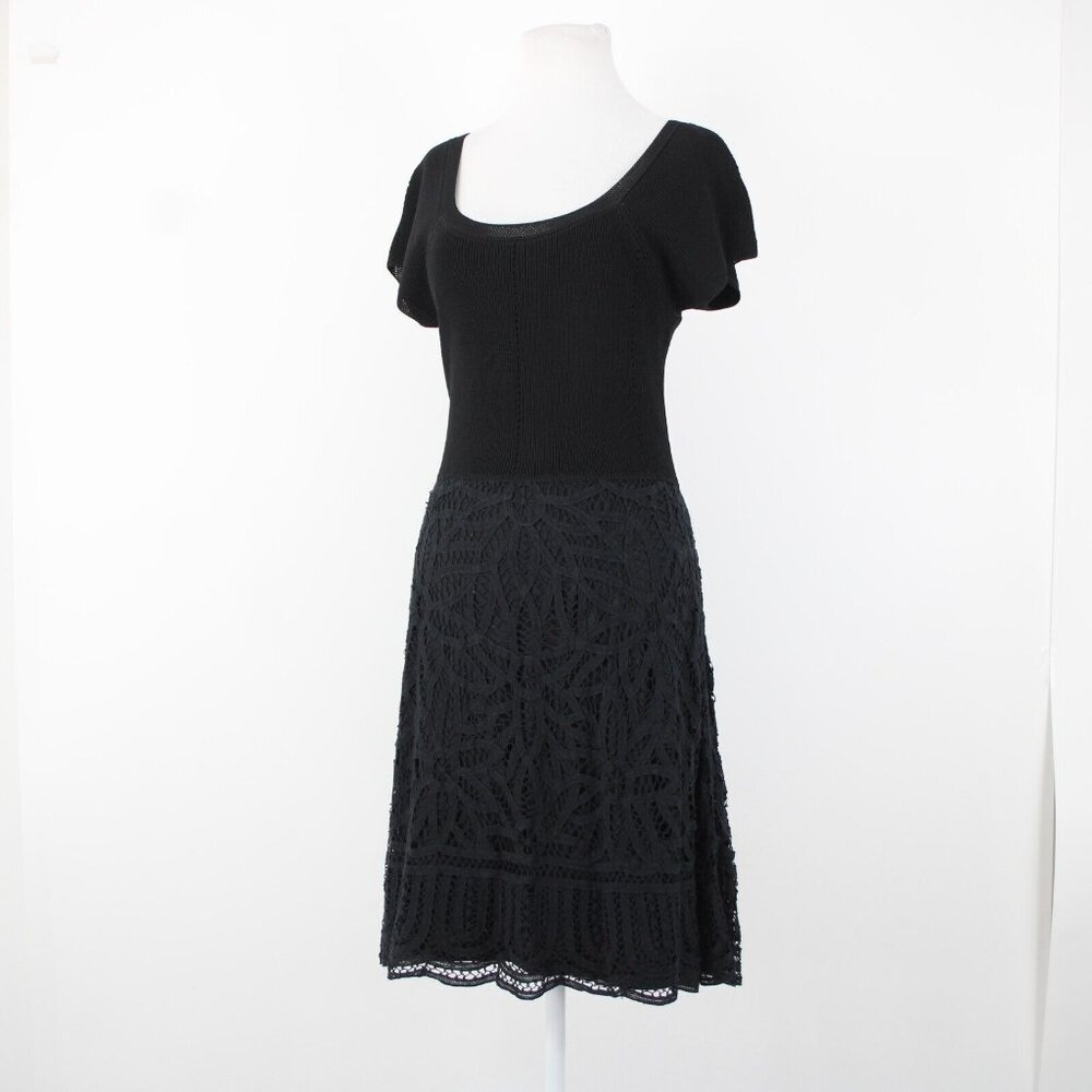V Christina Sz M Black Lined Lace Bottom Cotton Viscose Spandex Fit Flare Dress - Picture 15 of 16